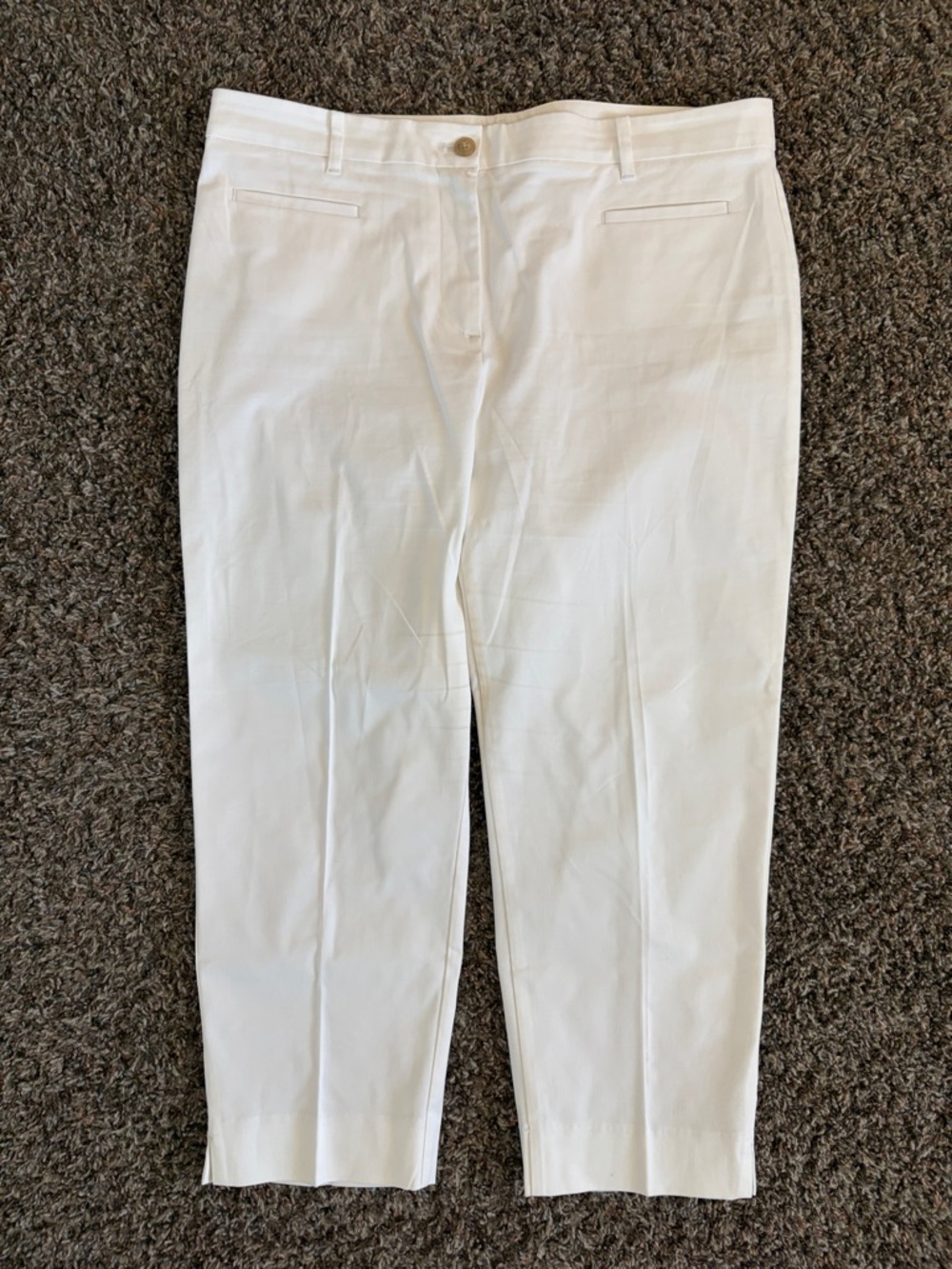 Ann Taylor White Curvy Tailored Crop Button Dress Pants, Size 14P Cotton Blend